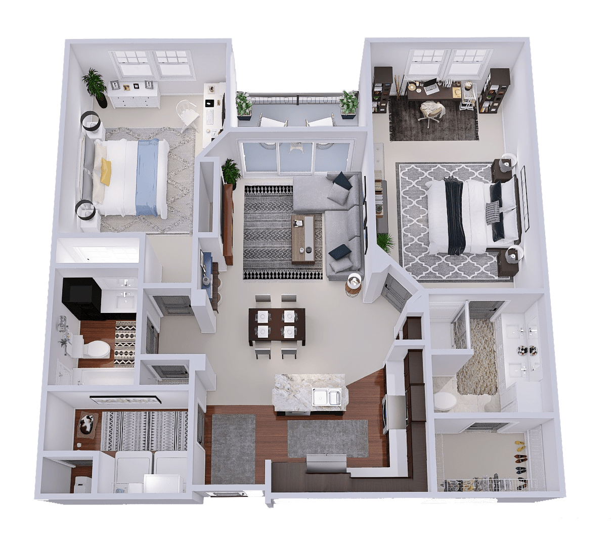 Floor plan for 2 beds, 2 baths, 1202 sqft
